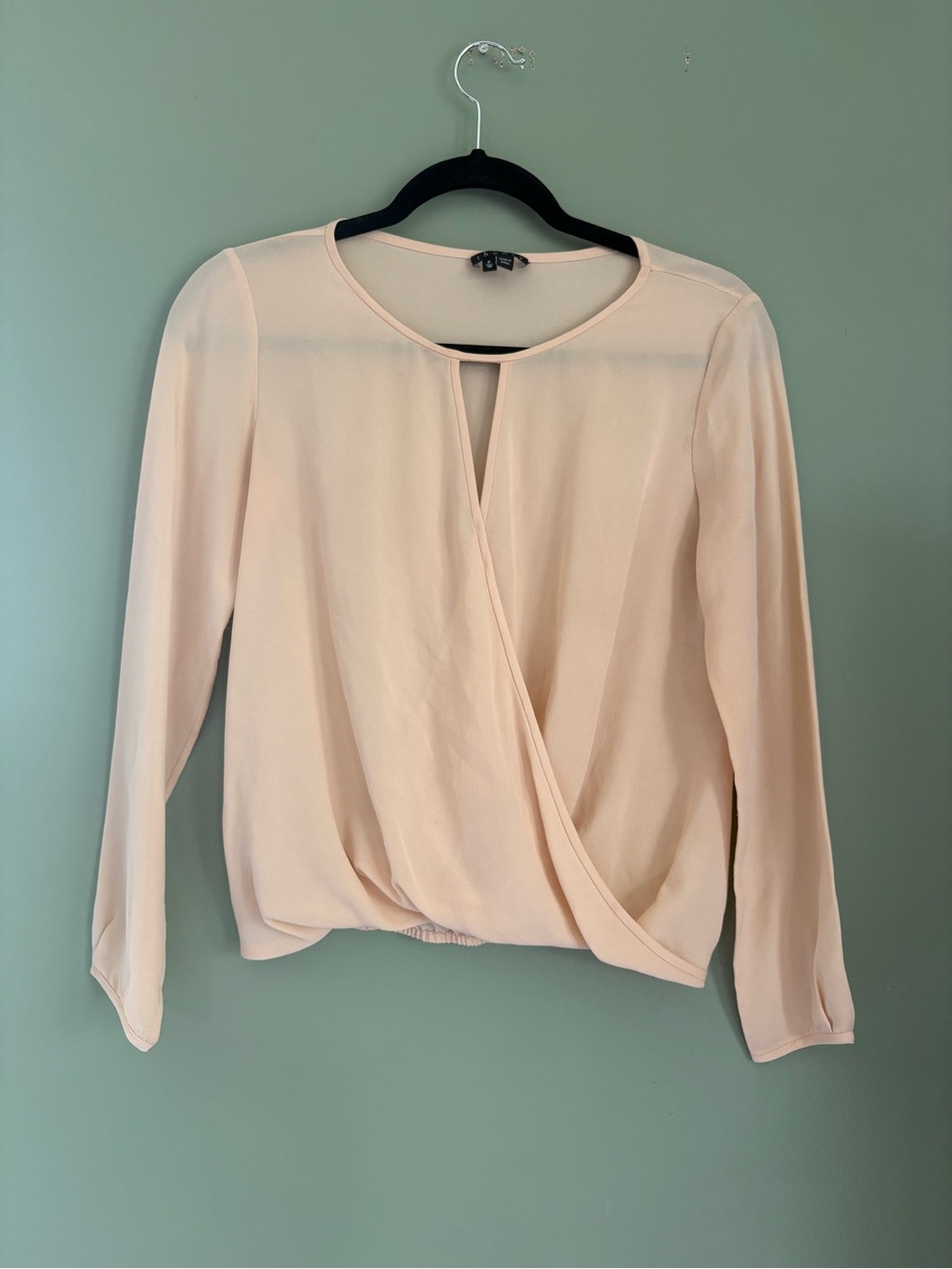 Theory‎ Pink Silk Chiffon Sheer Round Neck Long Sleeve Blouse Petite P